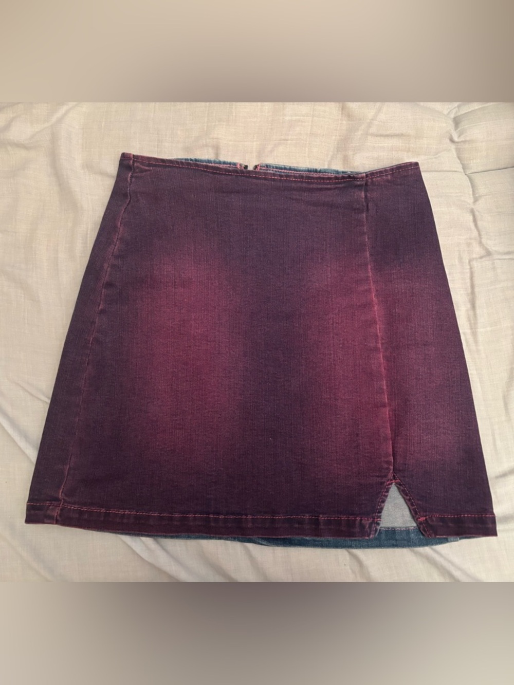 Purple dyed denim mini skirt